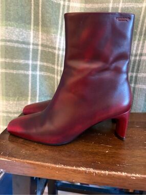 Vagabond Burgundy Leather Vendela Midheel Ankle Boots